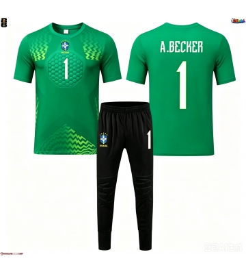 Brazílie Alisson Becker #1 Brankář Venkovní dres komplet pro Děti MS 2026 Krátkým Rukávem (+ Krátké kalhoty)